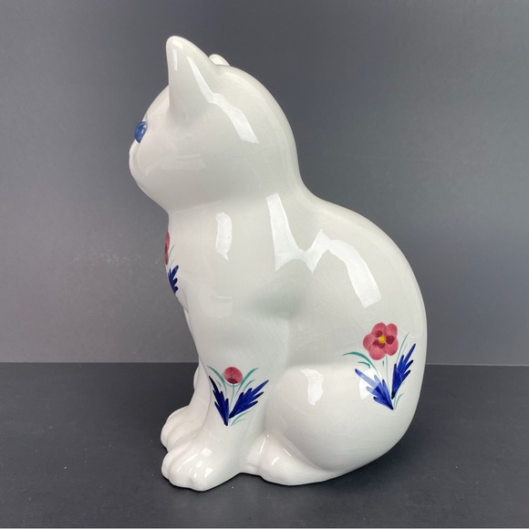 Elpa Ceramic Floral Cat Figurine Statue Kitten Kitty Alobaca Portugal Vintage - Picture 2 of 12